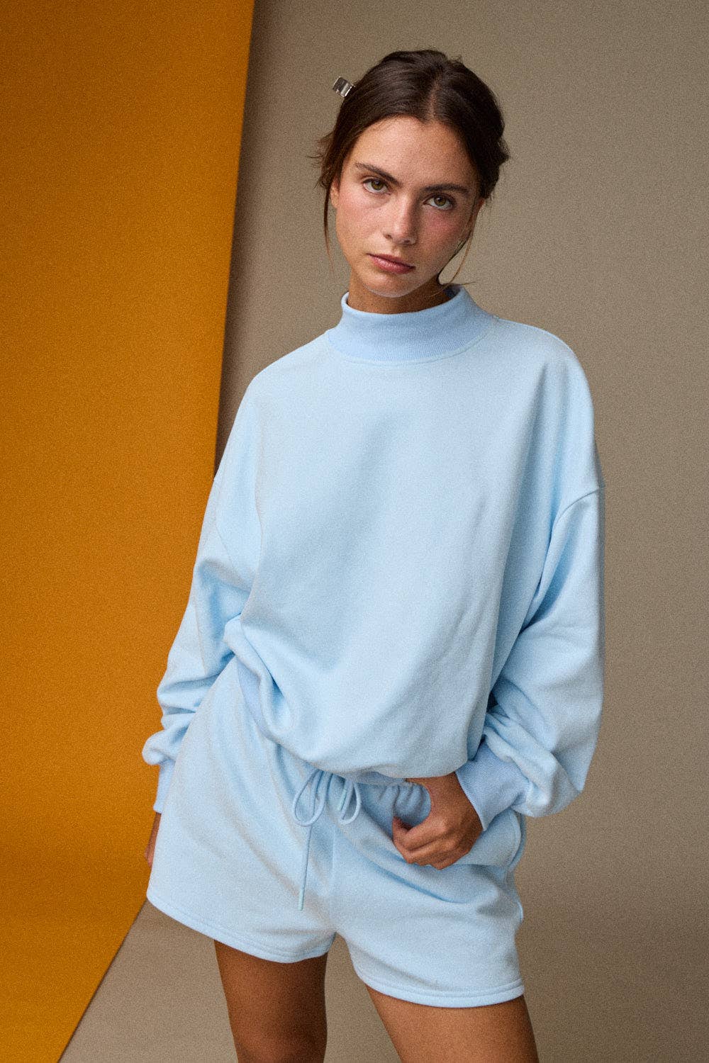 Mock Neckline Oversized Lounge Set PINK/BLUE