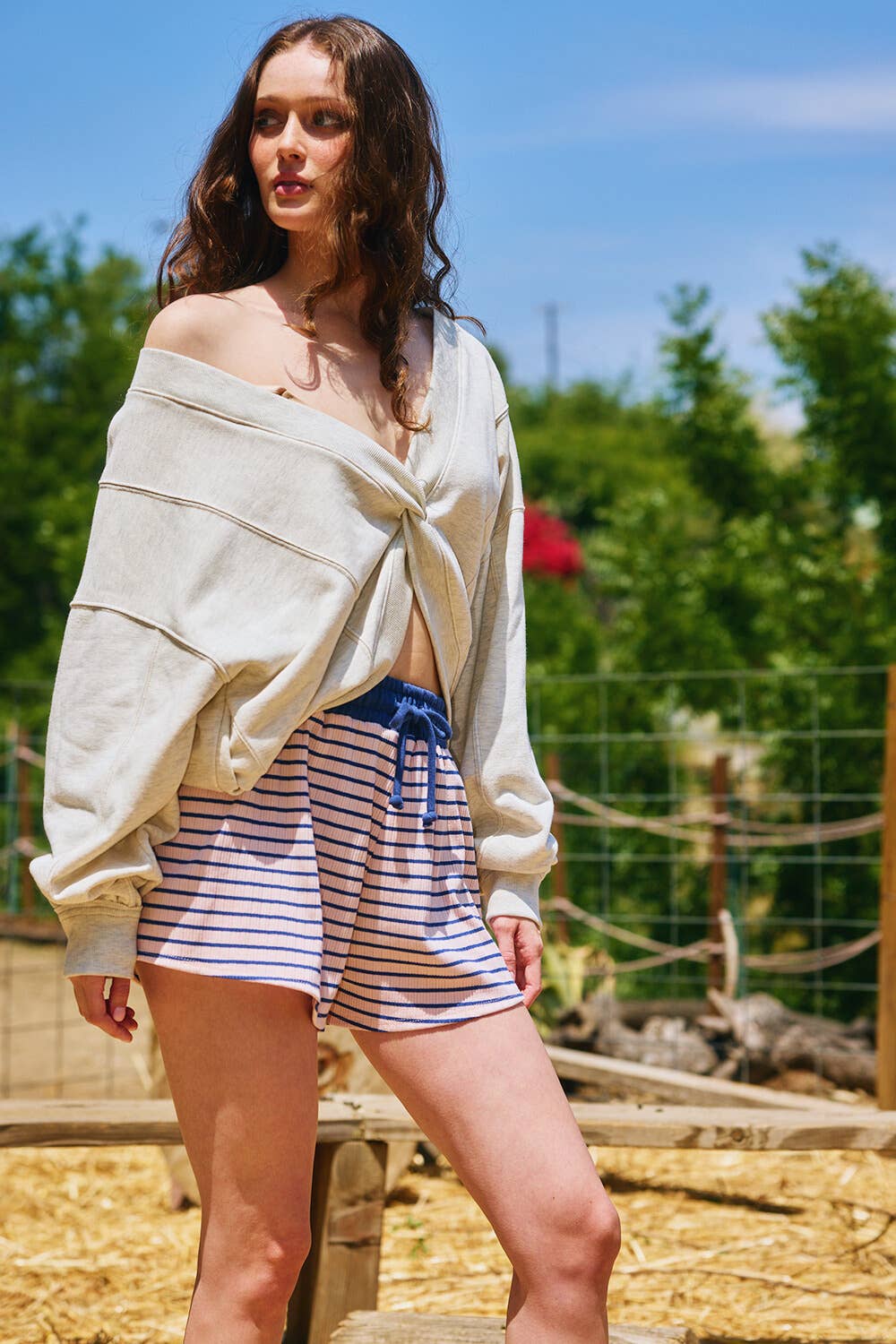 Reversible Twist-Front Washed Terry Sweatshirt Top