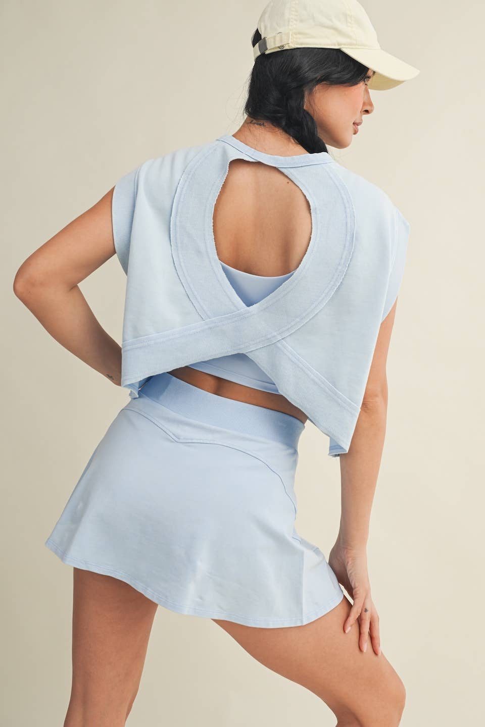 Mineral Wash Open Back Top and Skort Set