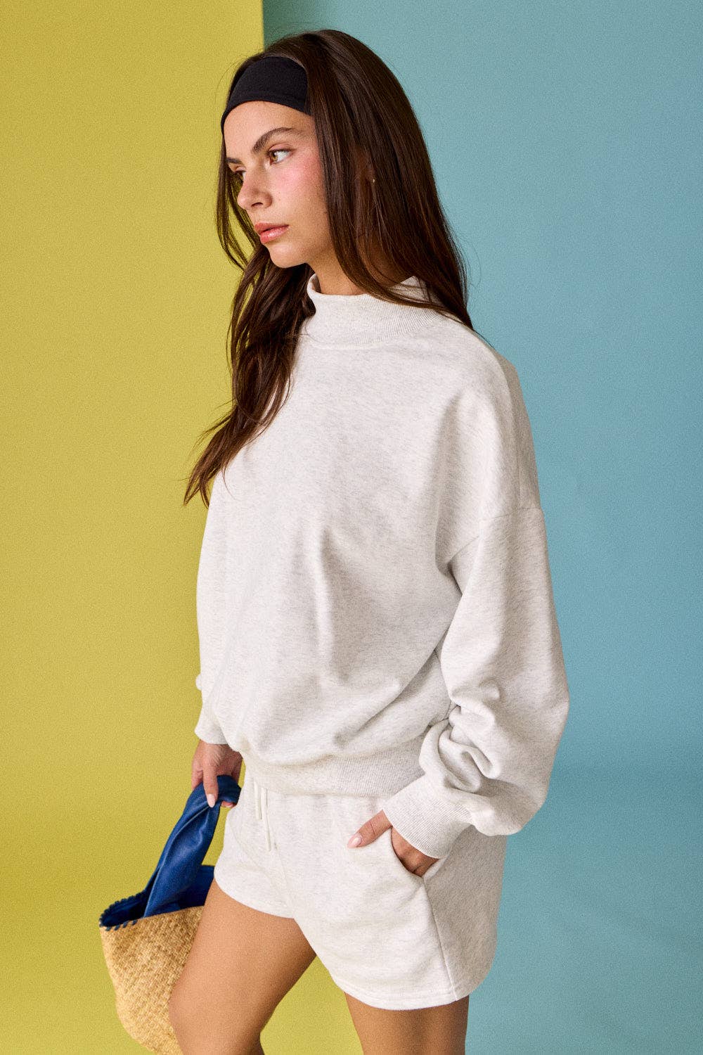 Mock Neckline Oversized Lounge Set PINK/BLUE