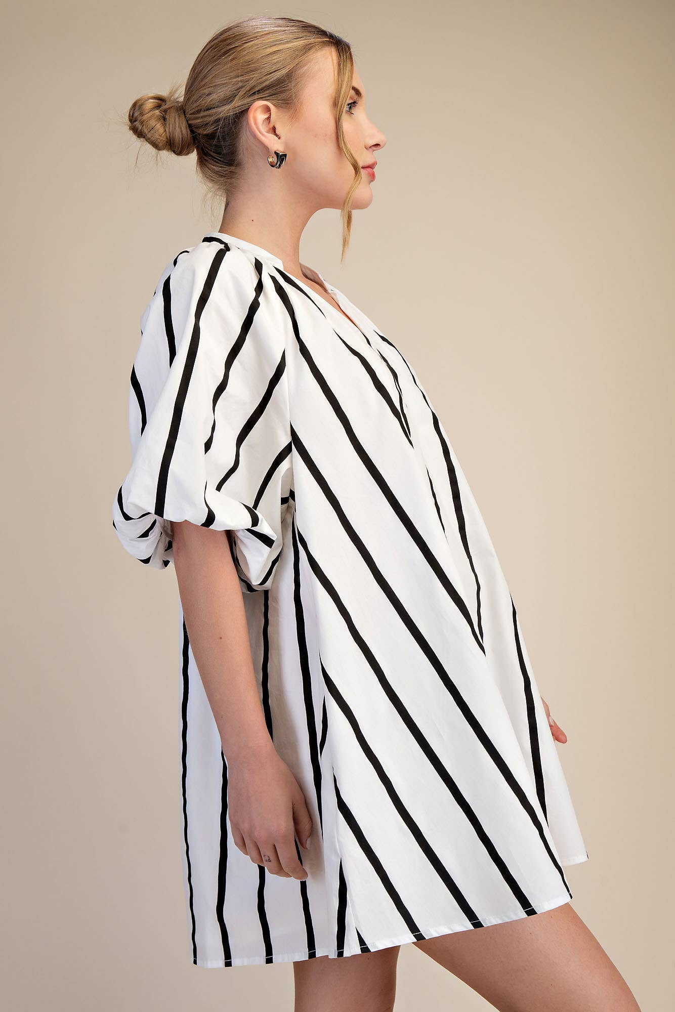 Puff-Sleeve Mini Shift Dress