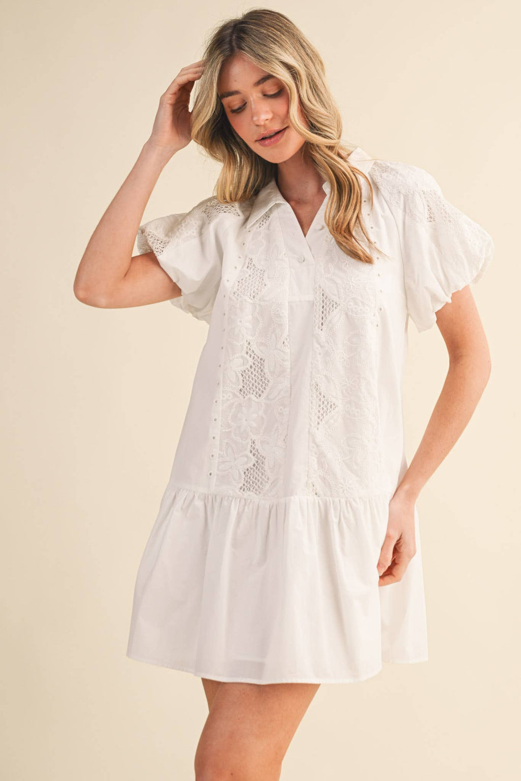 FLORAL EMBROIDERY CUT-OUT MINI DRESS