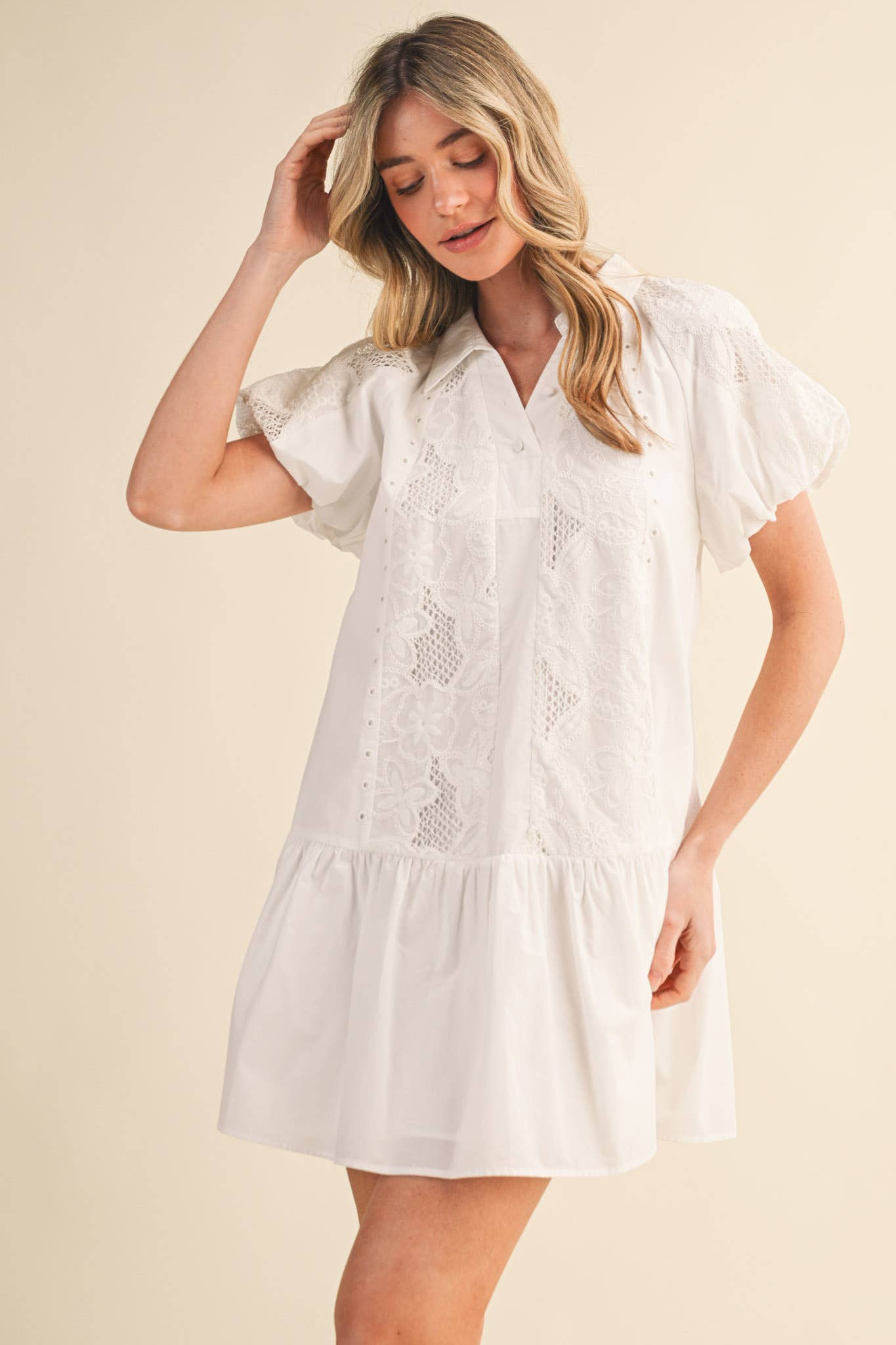 FLORAL EMBROIDERY CUT-OUT MINI DRESS