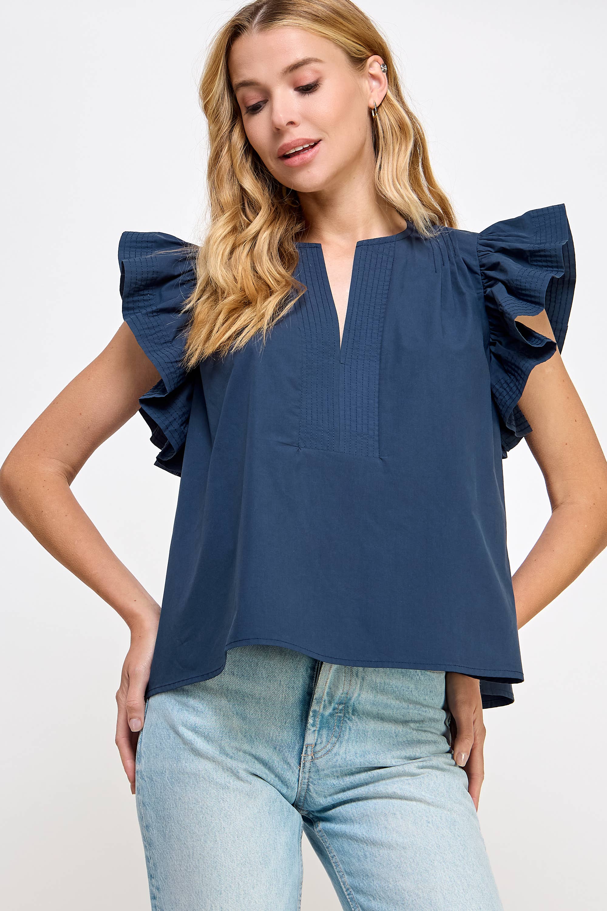 Flutter Ruffle Sleeve Poplin Top
