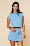 Denim Contrast Top with Denim Wrap Skirt