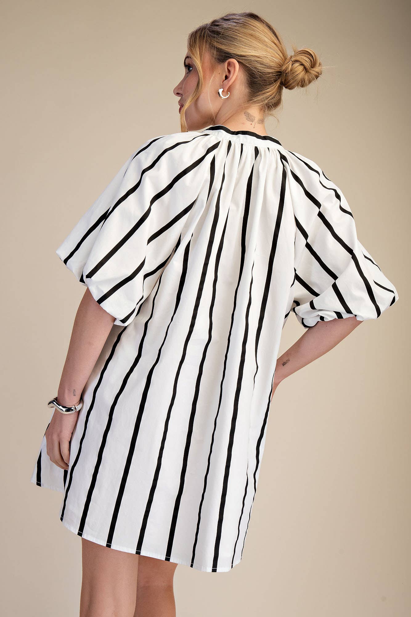 Puff-Sleeve Mini Shift Dress