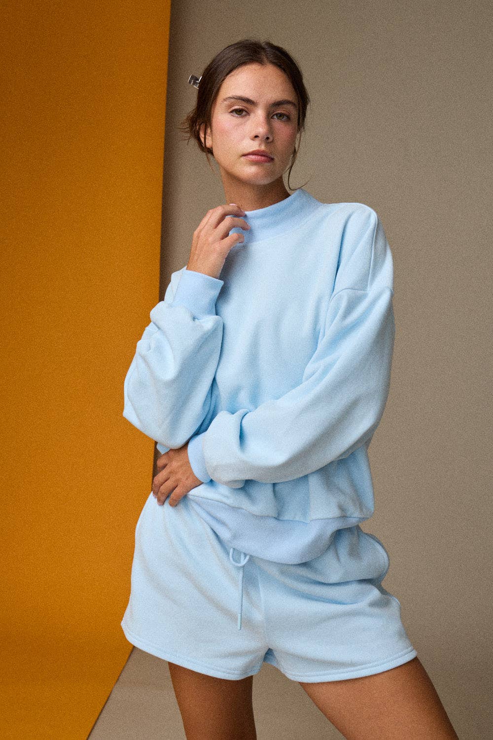 Mock Neckline Oversized Lounge Set PINK/BLUE