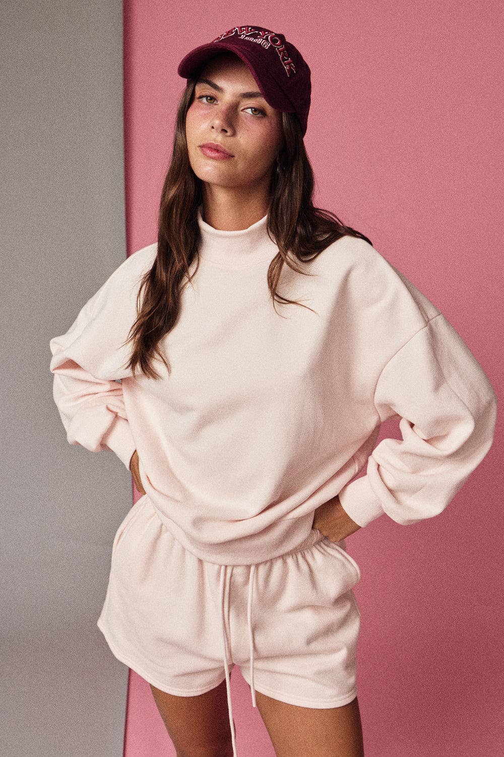 Mock Neckline Oversized Lounge Set PINK/BLUE