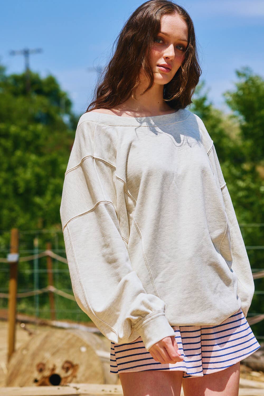Reversible Twist-Front Washed Terry Sweatshirt Top