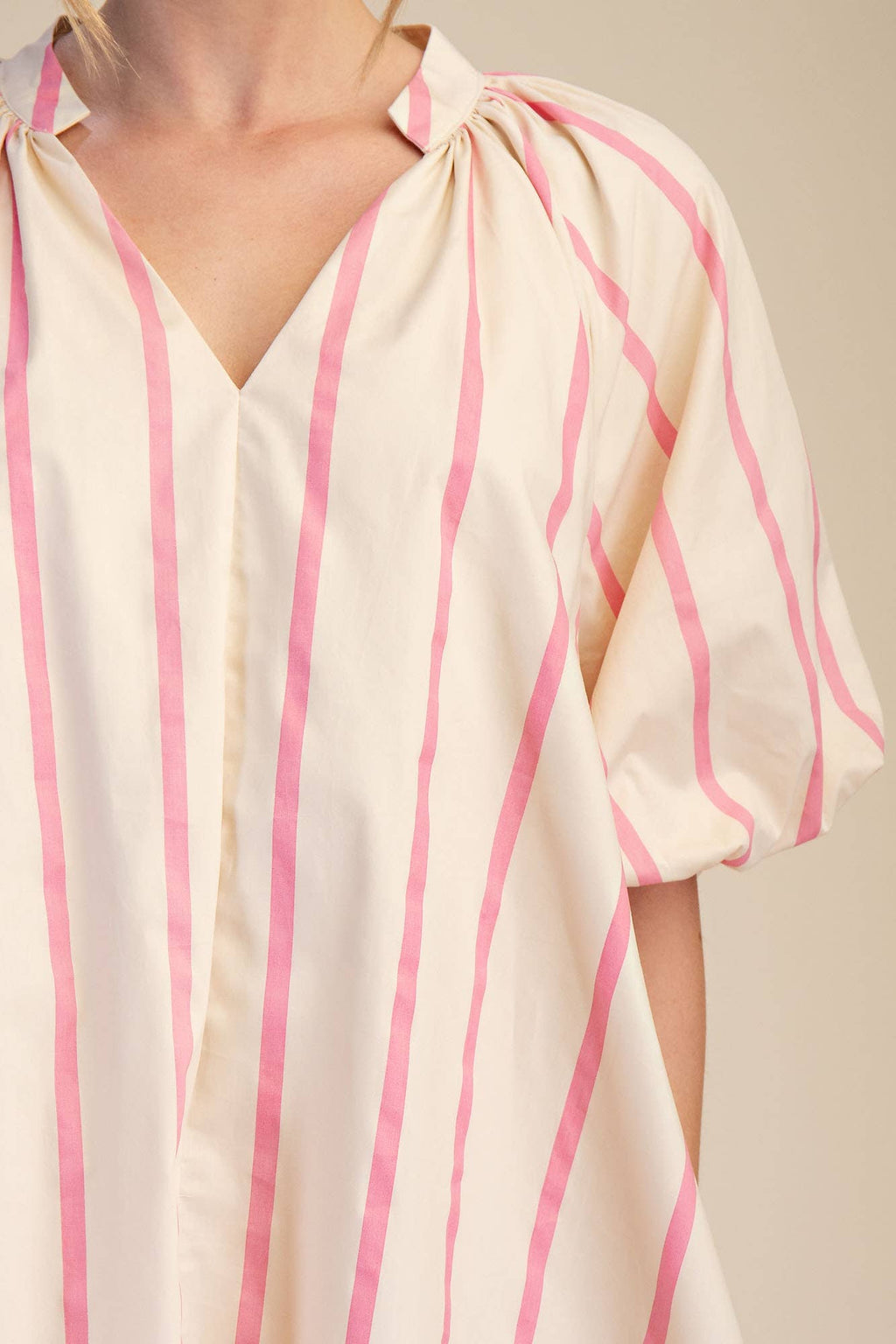 Puff-Sleeve Mini Shift Dress
