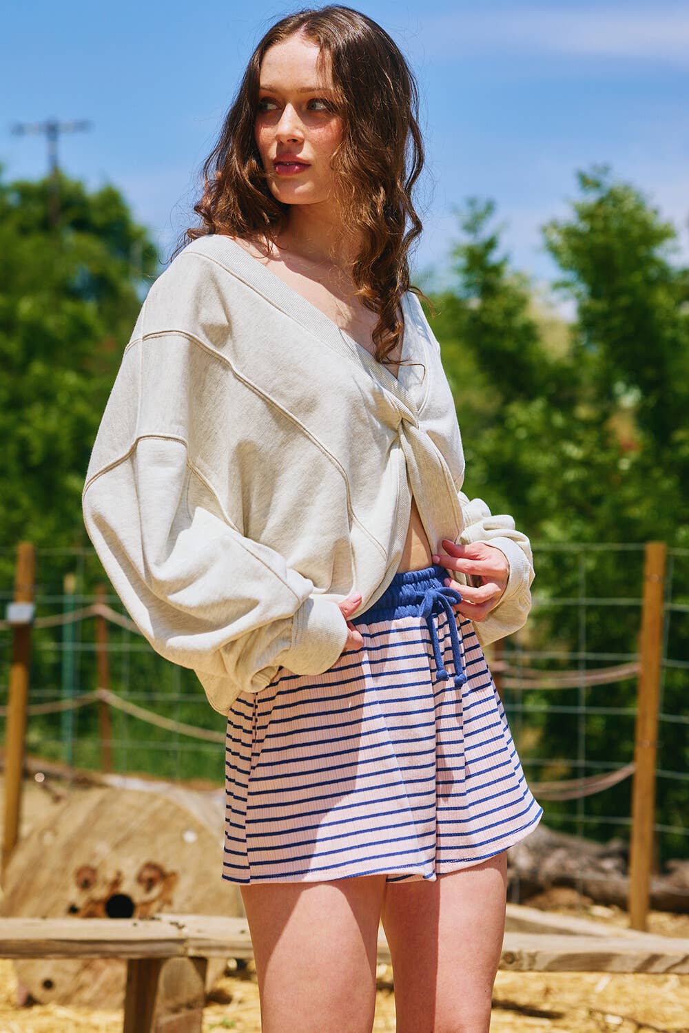 Reversible Twist-Front Washed Terry Sweatshirt Top