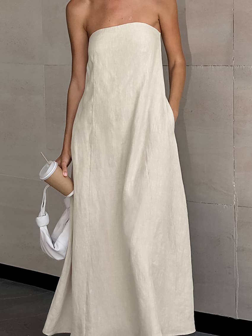Chic strapless slim solid color tube dress