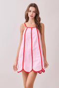 Contrast Trims Detail Scalloped Hem Mini Dress PINK/GREEN