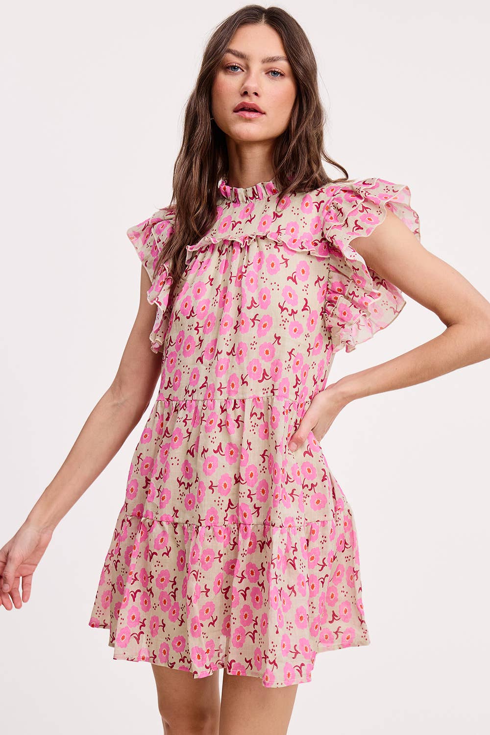 Blossom Shoulder Ruffle Mini Dress