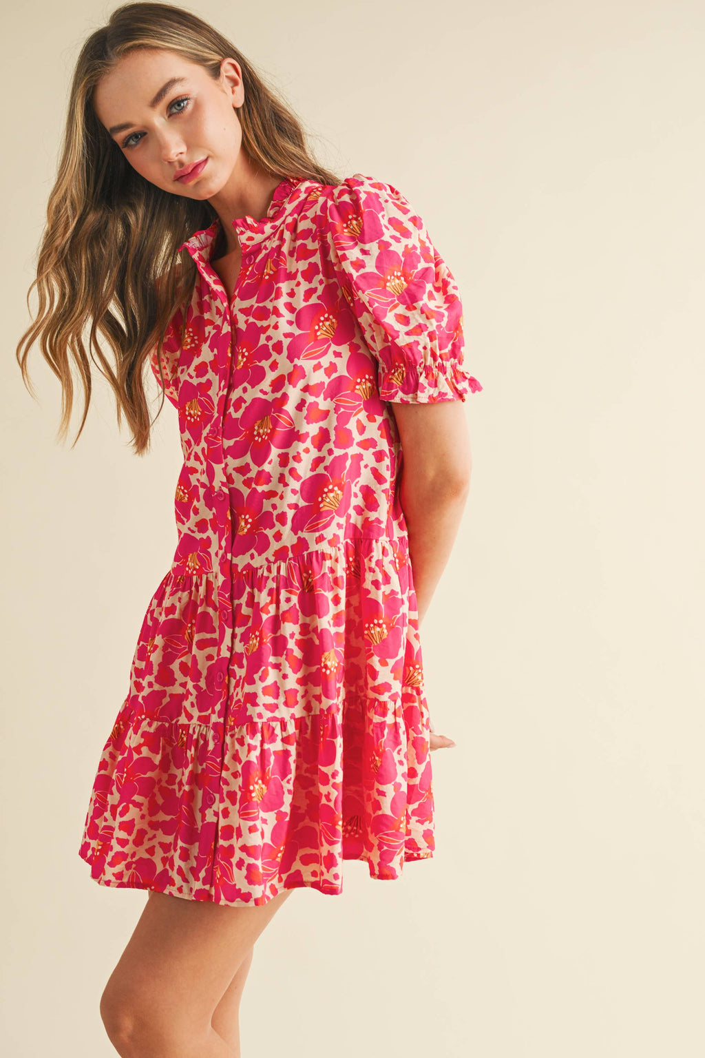 Floral Print Button Down Front Mini Dress