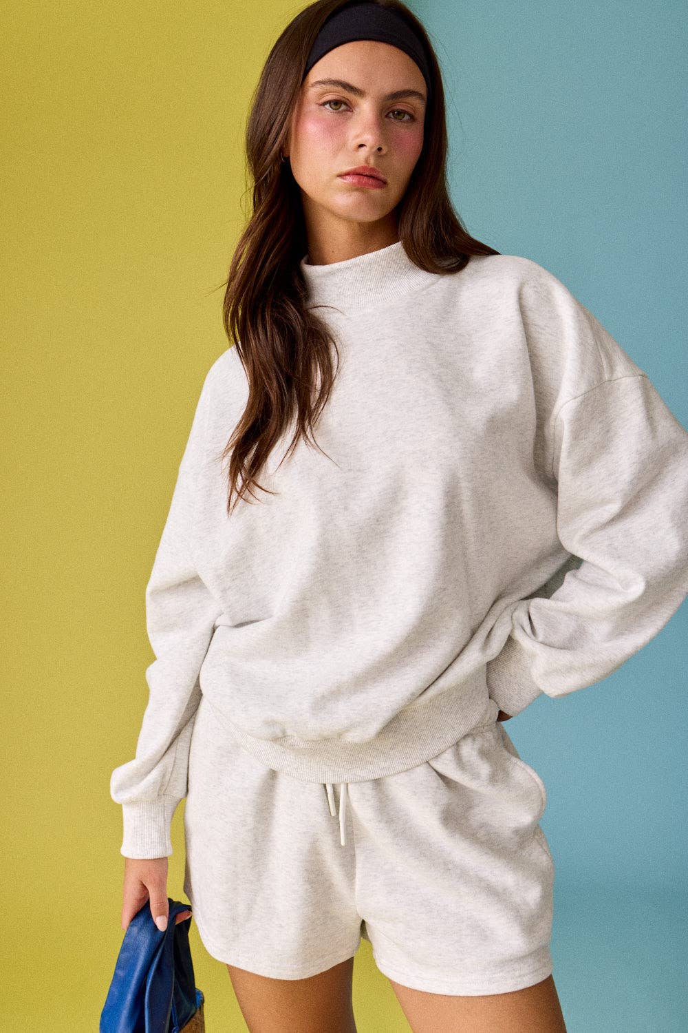 Mock Neckline Oversized Lounge Set PINK/BLUE