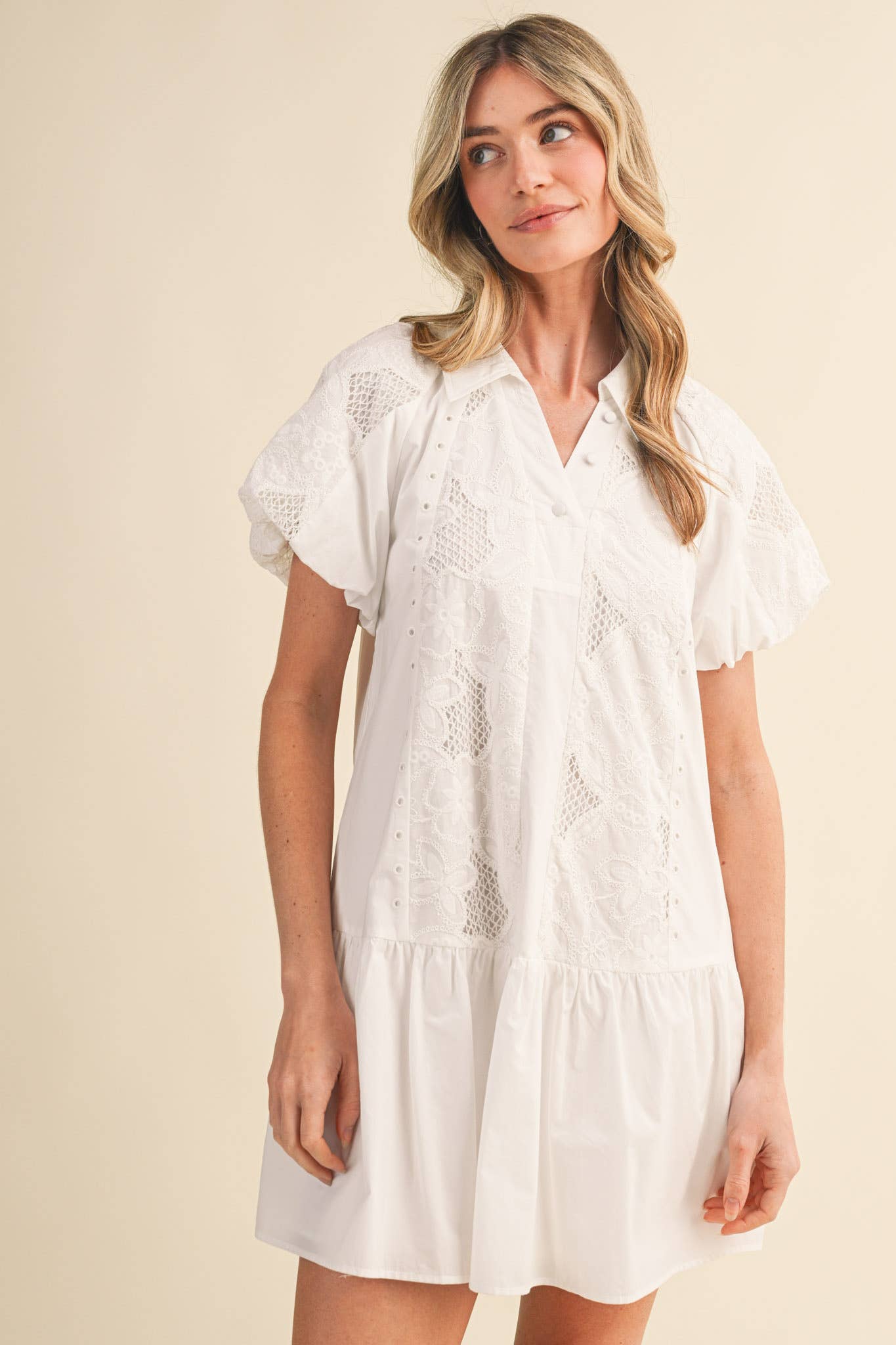 FLORAL EMBROIDERY CUT-OUT MINI DRESS