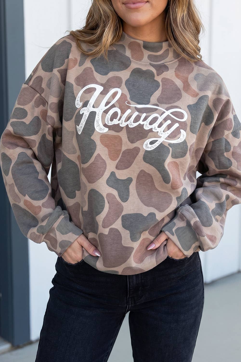 LAS Western Camo Mock Neck Howdy Oversized Sweatshirt
