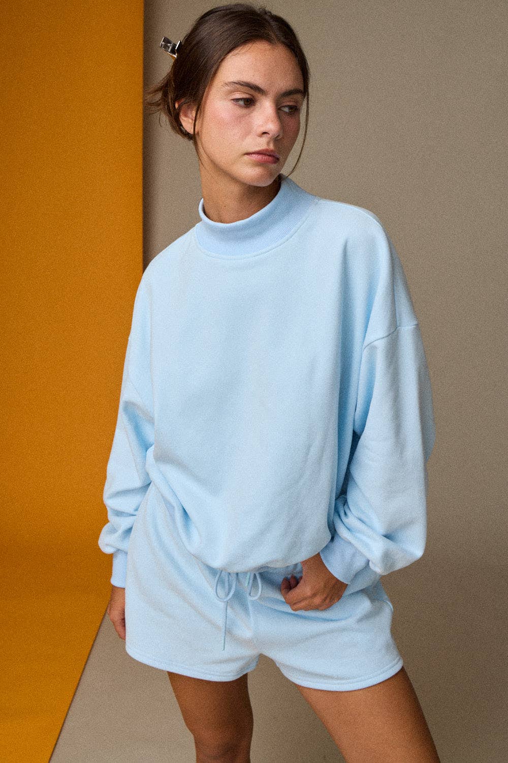 Mock Neckline Oversized Lounge Set PINK/BLUE