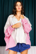 Oversized Spread Collared V-Neck Contrast Top