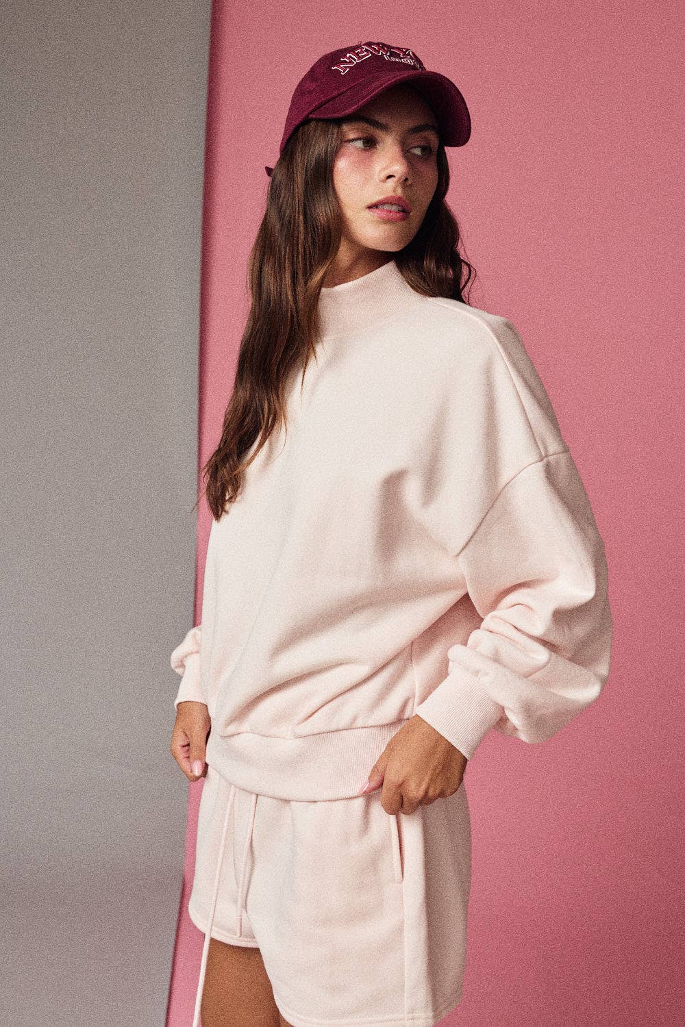 Mock Neckline Oversized Lounge Set PINK/BLUE