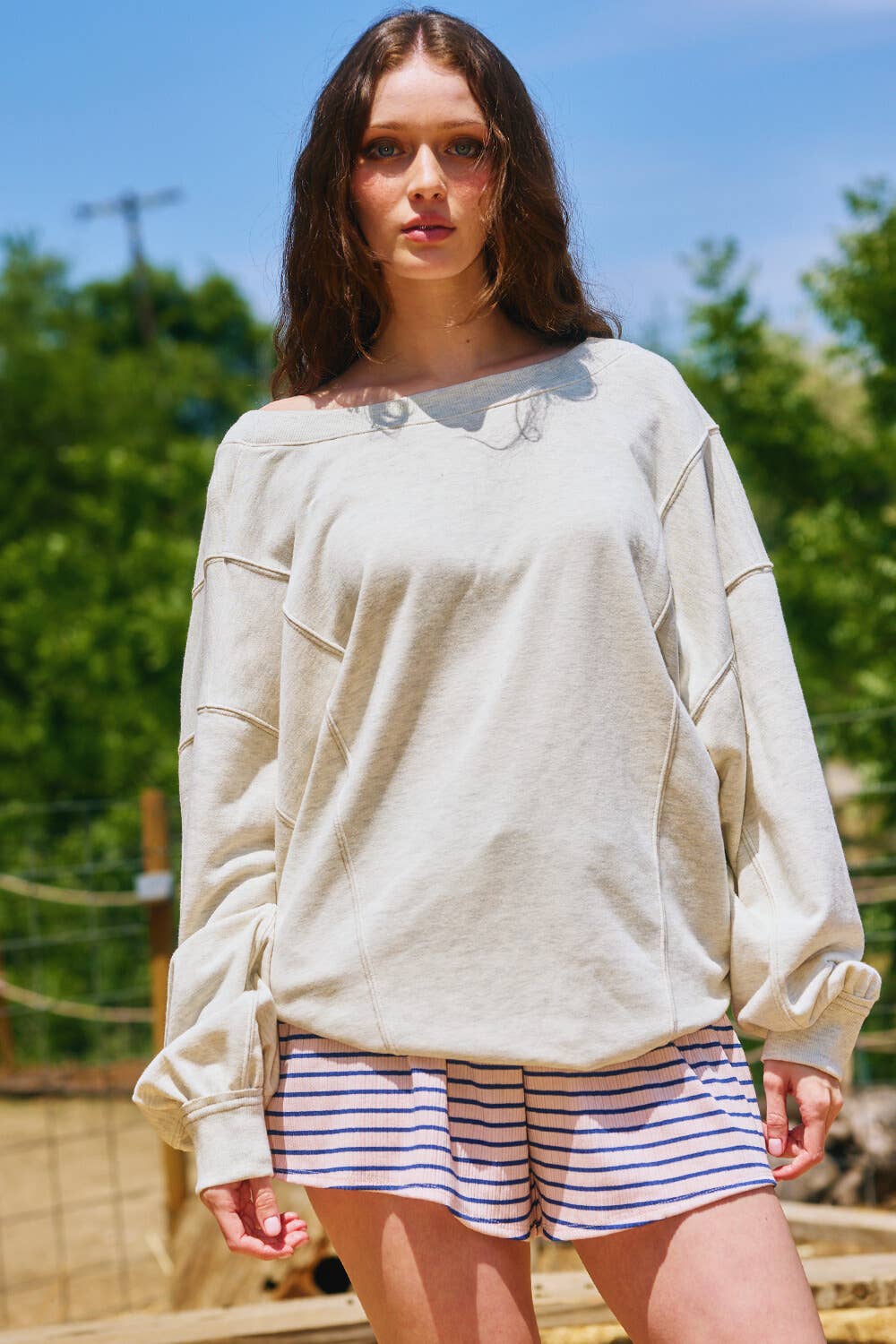 Reversible Twist-Front Washed Terry Sweatshirt Top