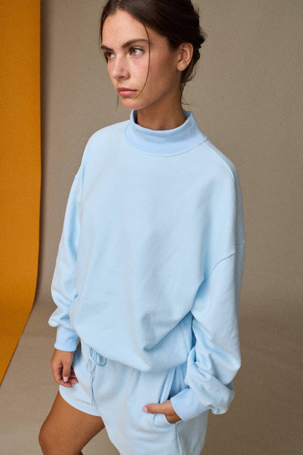 Mock Neckline Oversized Lounge Set PINK/BLUE