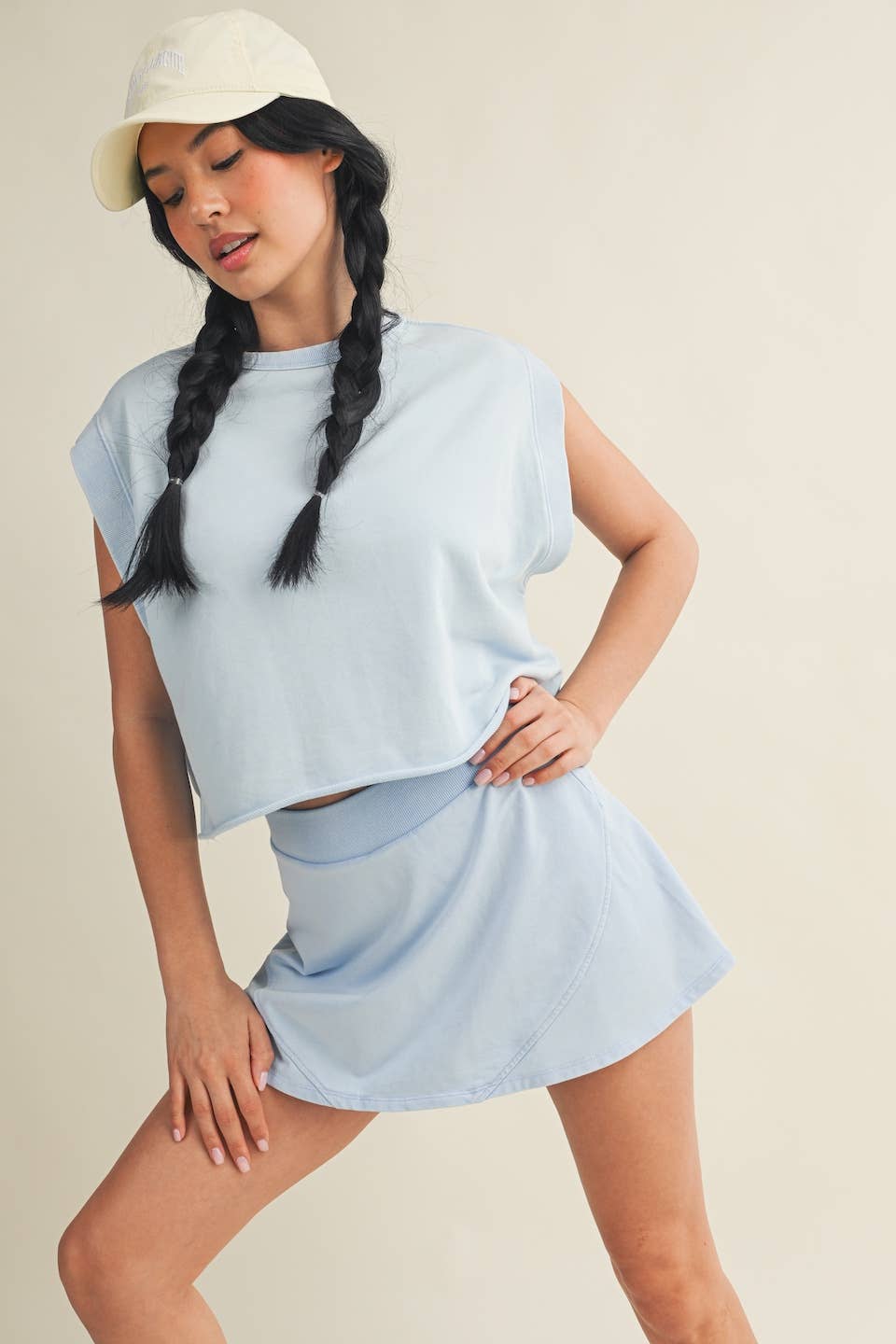 Mineral Wash Open Back Top and Skort Set