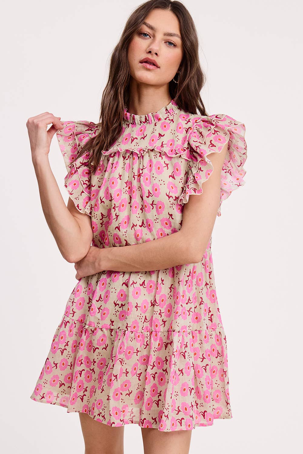 Blossom Shoulder Ruffle Mini Dress