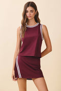 Contrast Trim Detail Sleeveless Athletic Top and Mini Skort Set