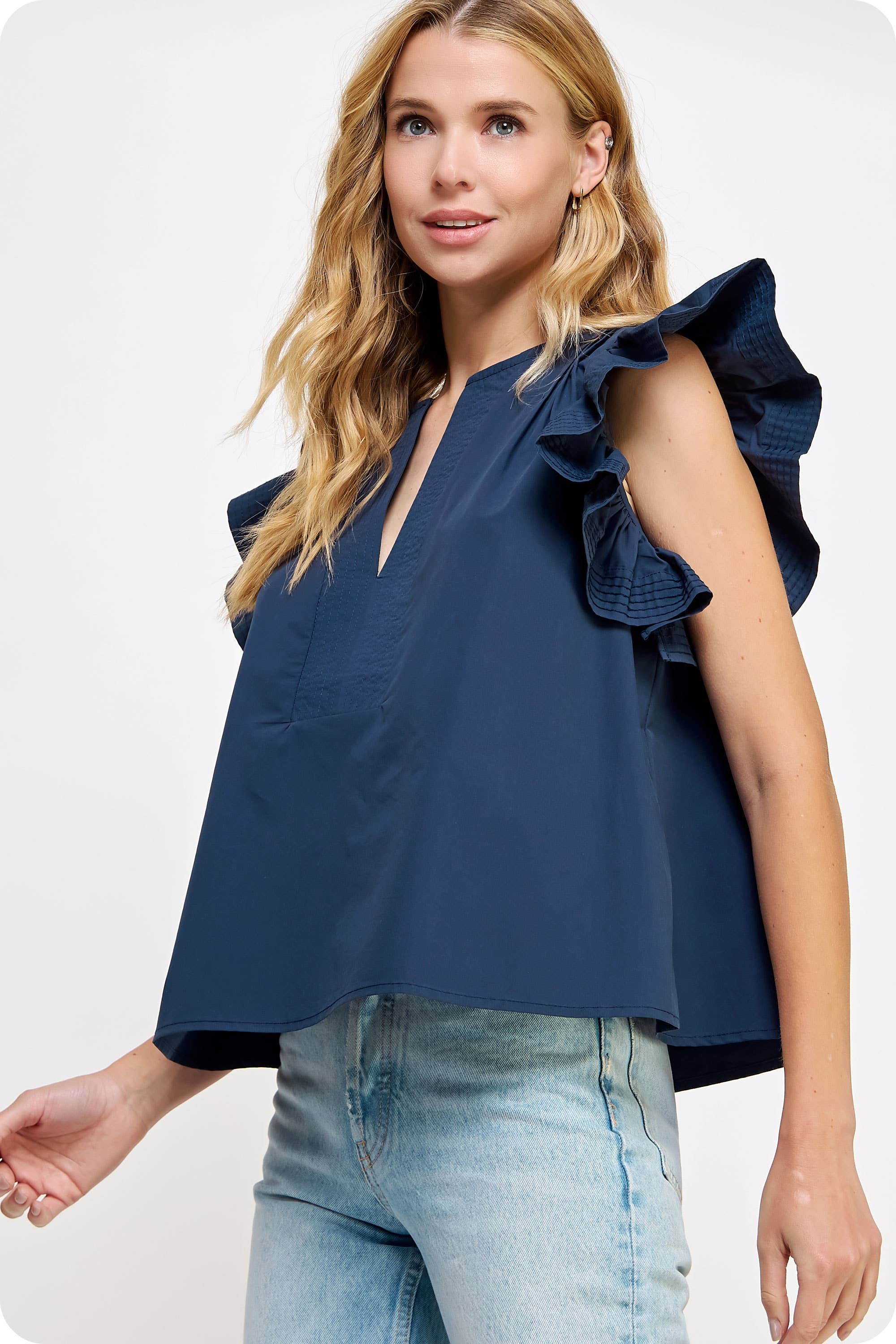 Flutter Ruffle Sleeve Poplin Top