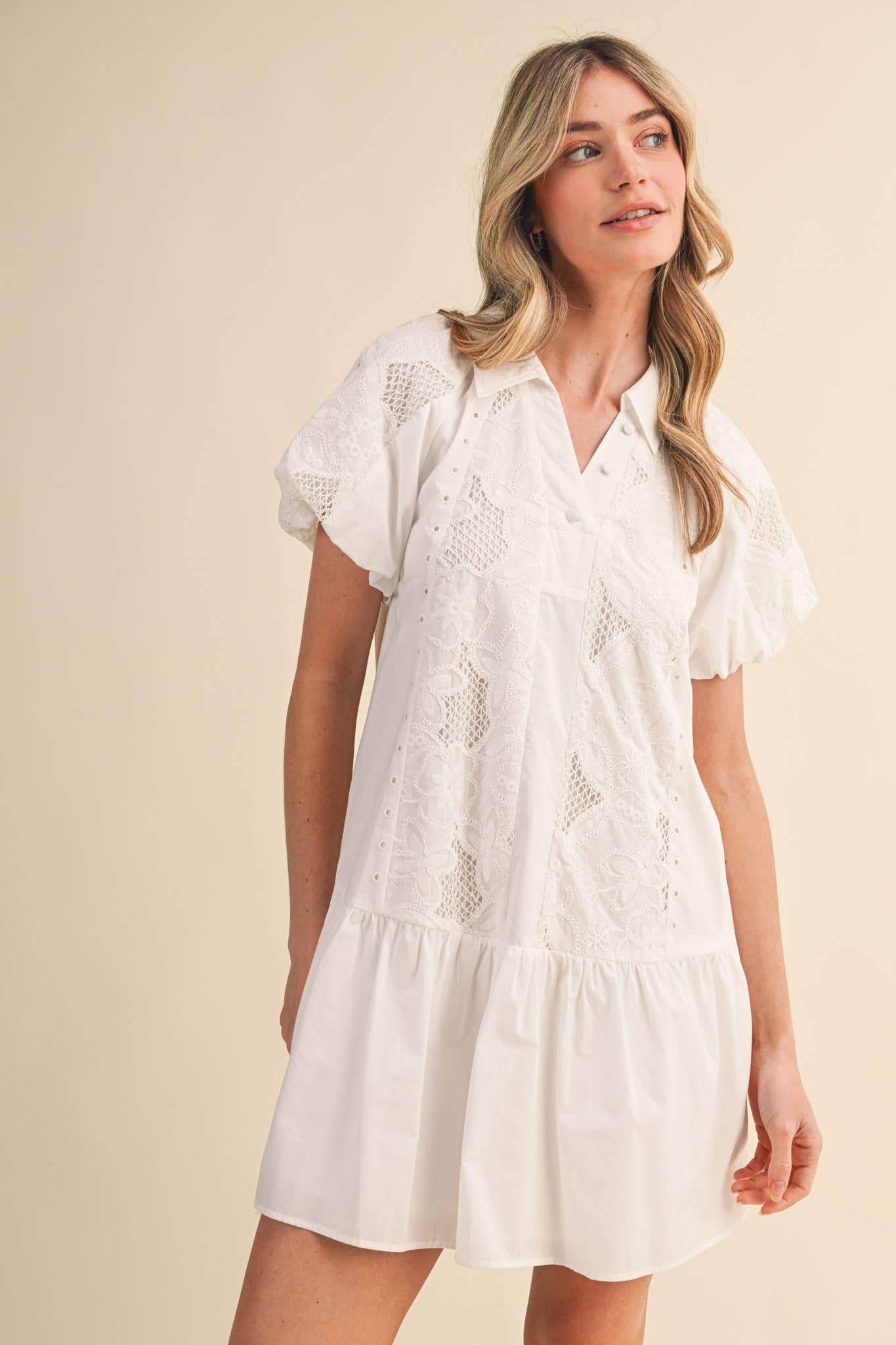 FLORAL EMBROIDERY CUT-OUT MINI DRESS