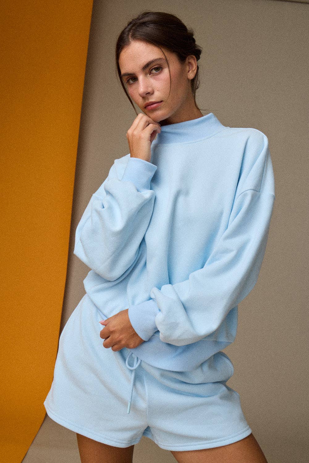 Mock Neckline Oversized Lounge Set PINK/BLUE