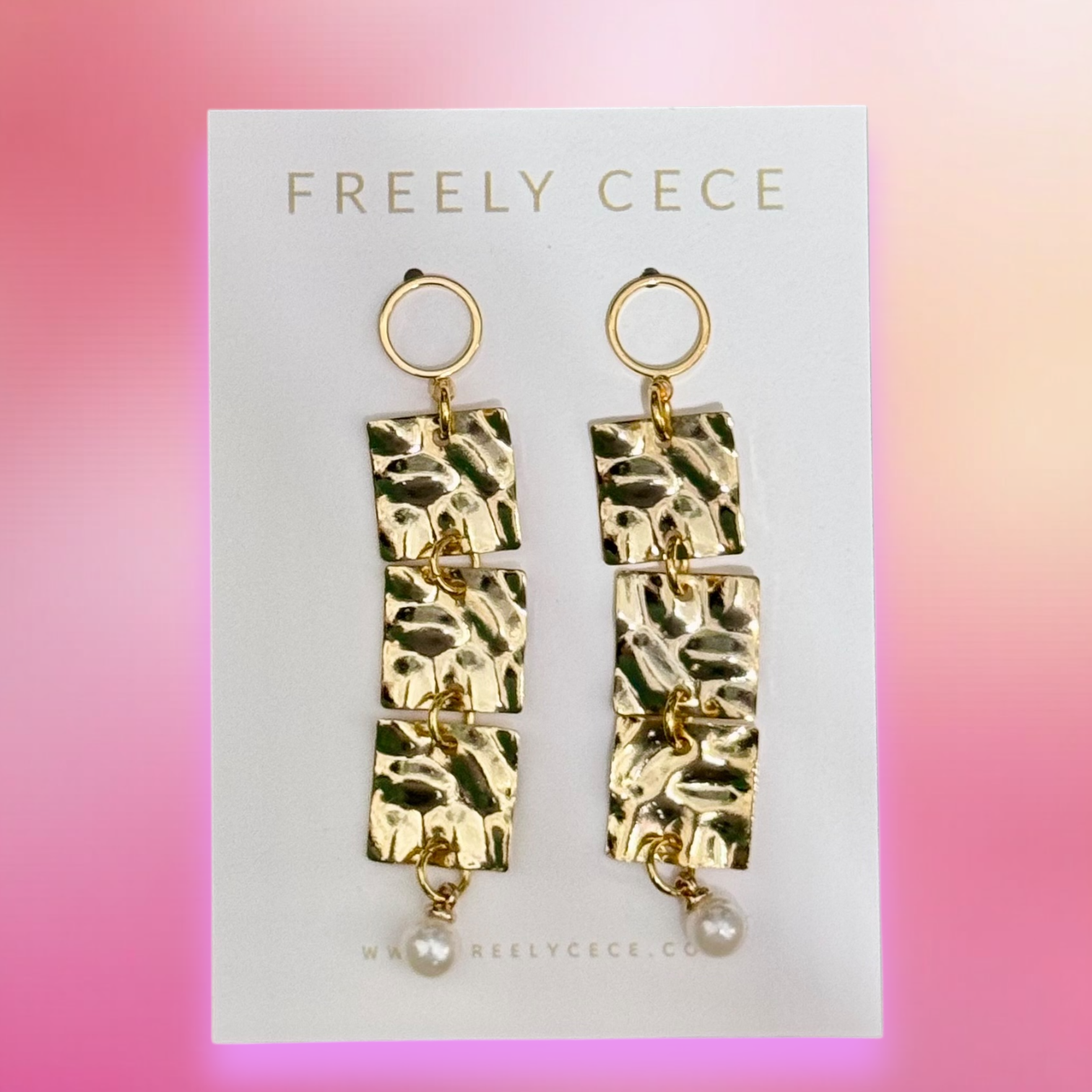 Gold Triple Square Earrings 