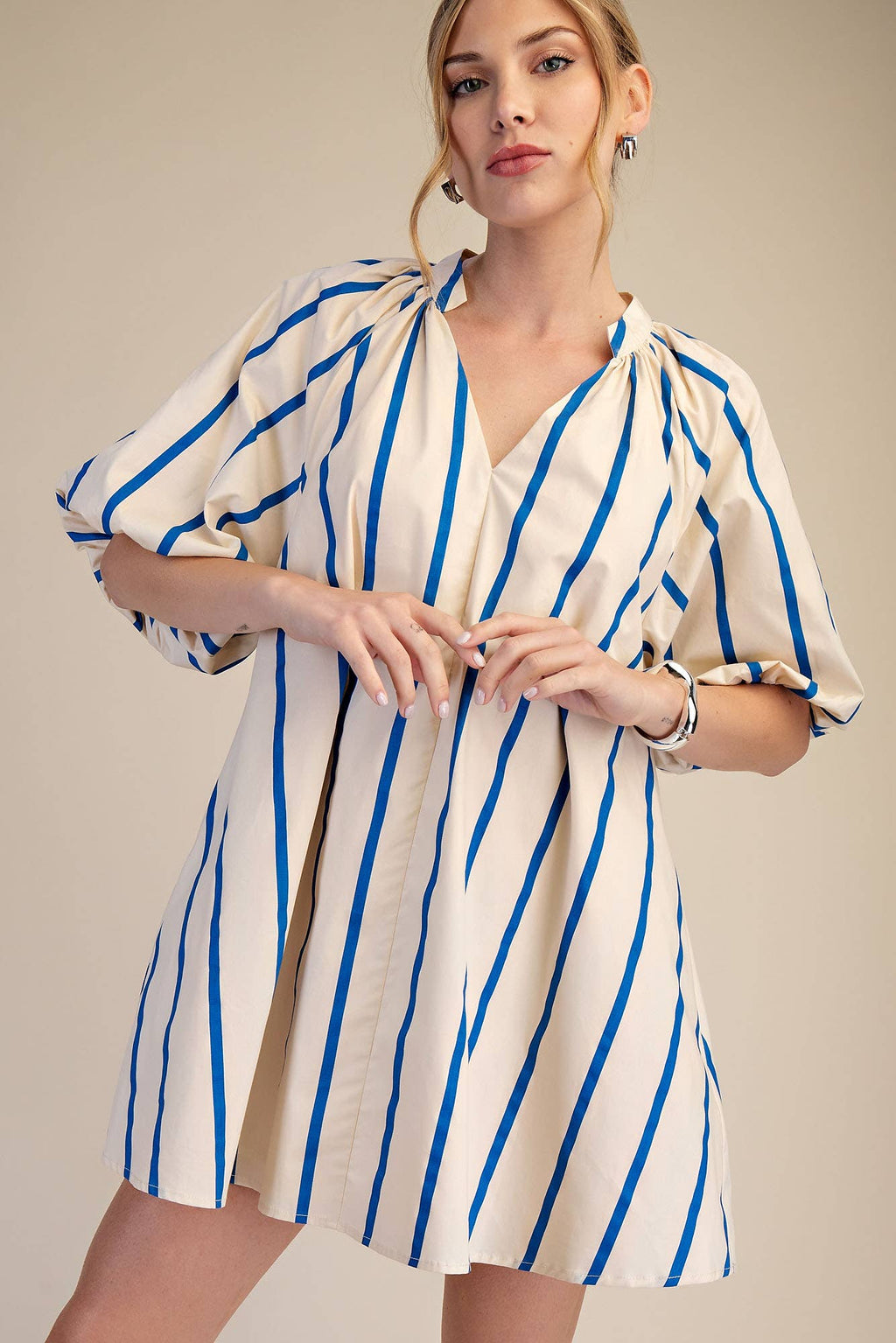 Puff-Sleeve Mini Shift Dress