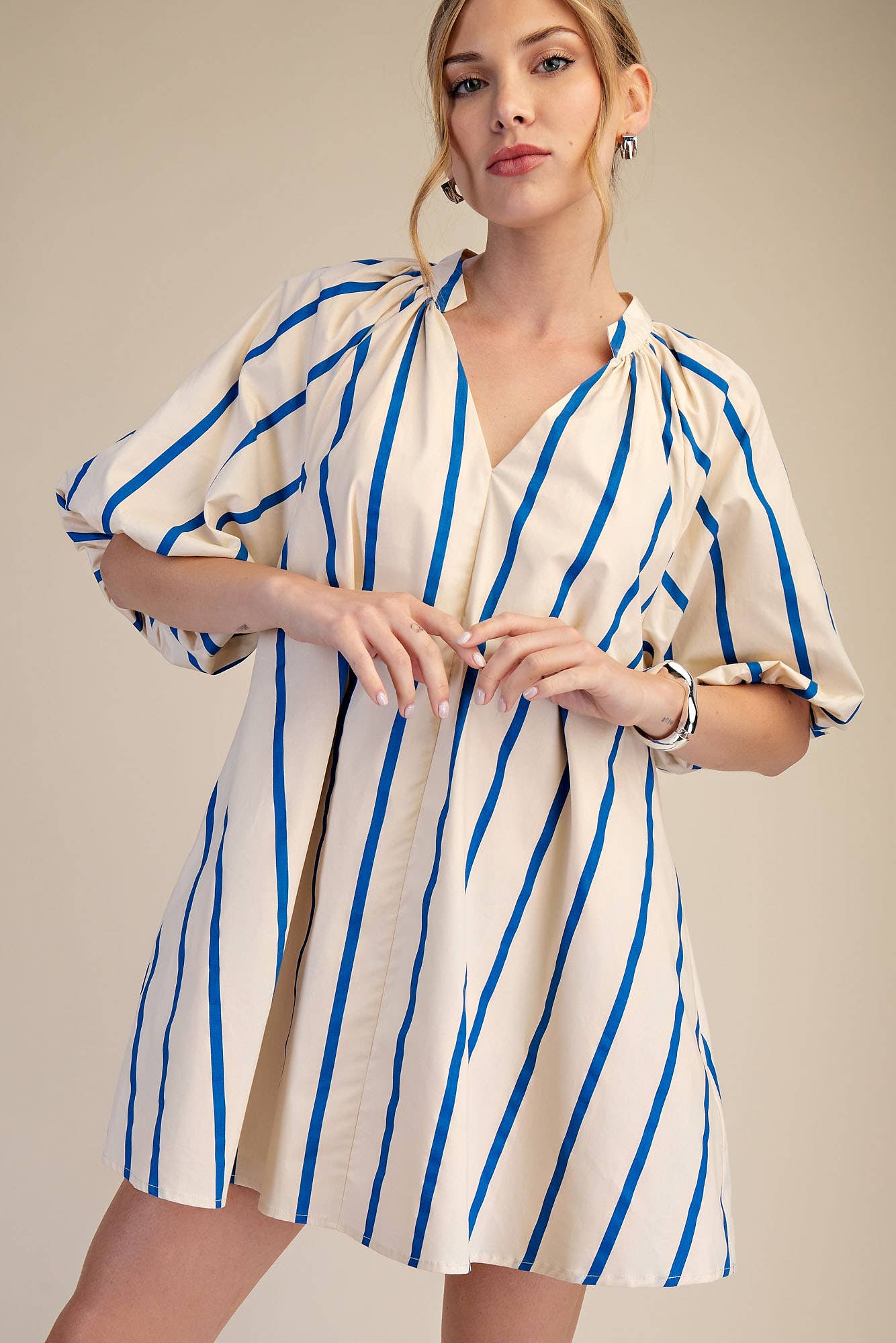 Puff-Sleeve Mini Shift Dress