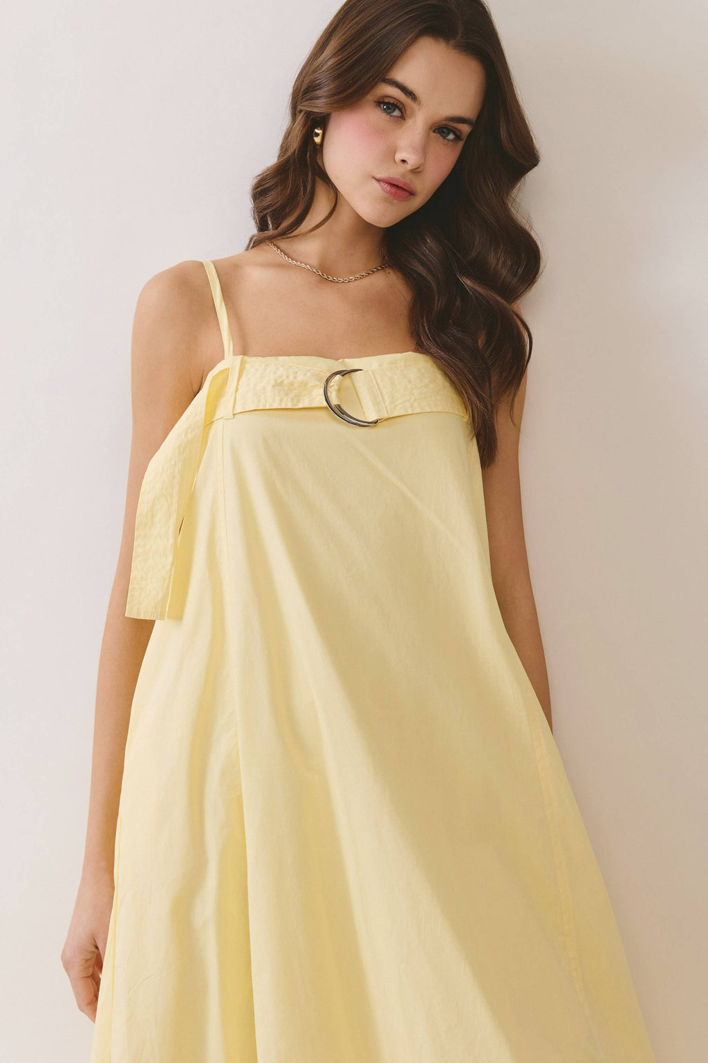 Solid Buckle Strap Detail Midi Dress