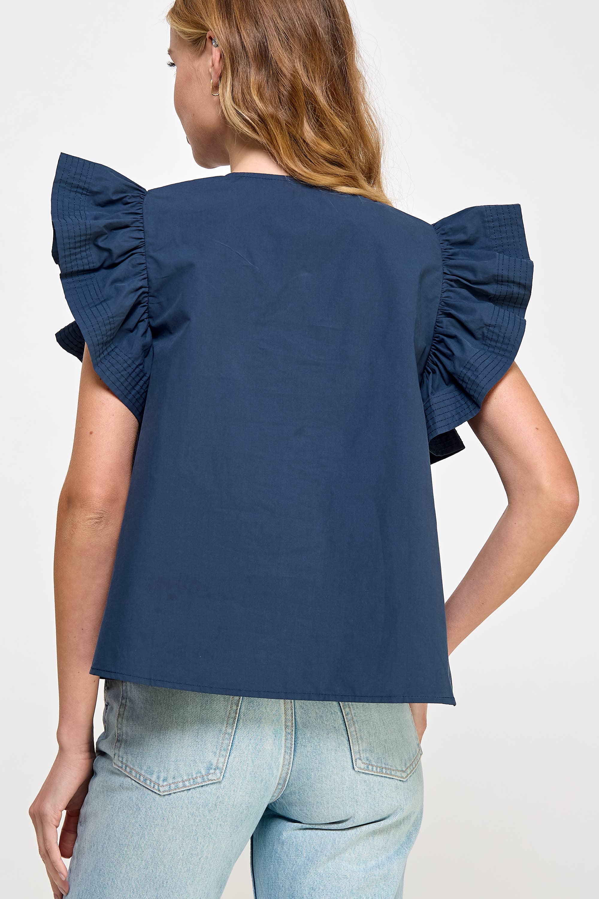 Flutter Ruffle Sleeve Poplin Top
