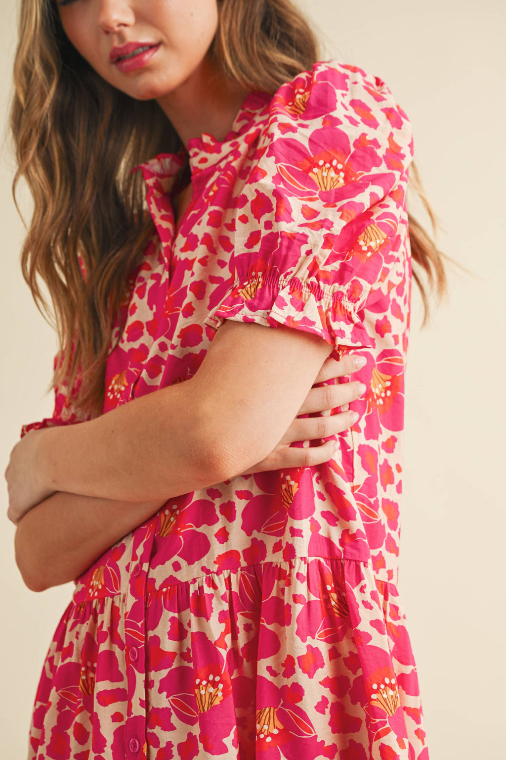Floral Print Button Down Front Mini Dress
