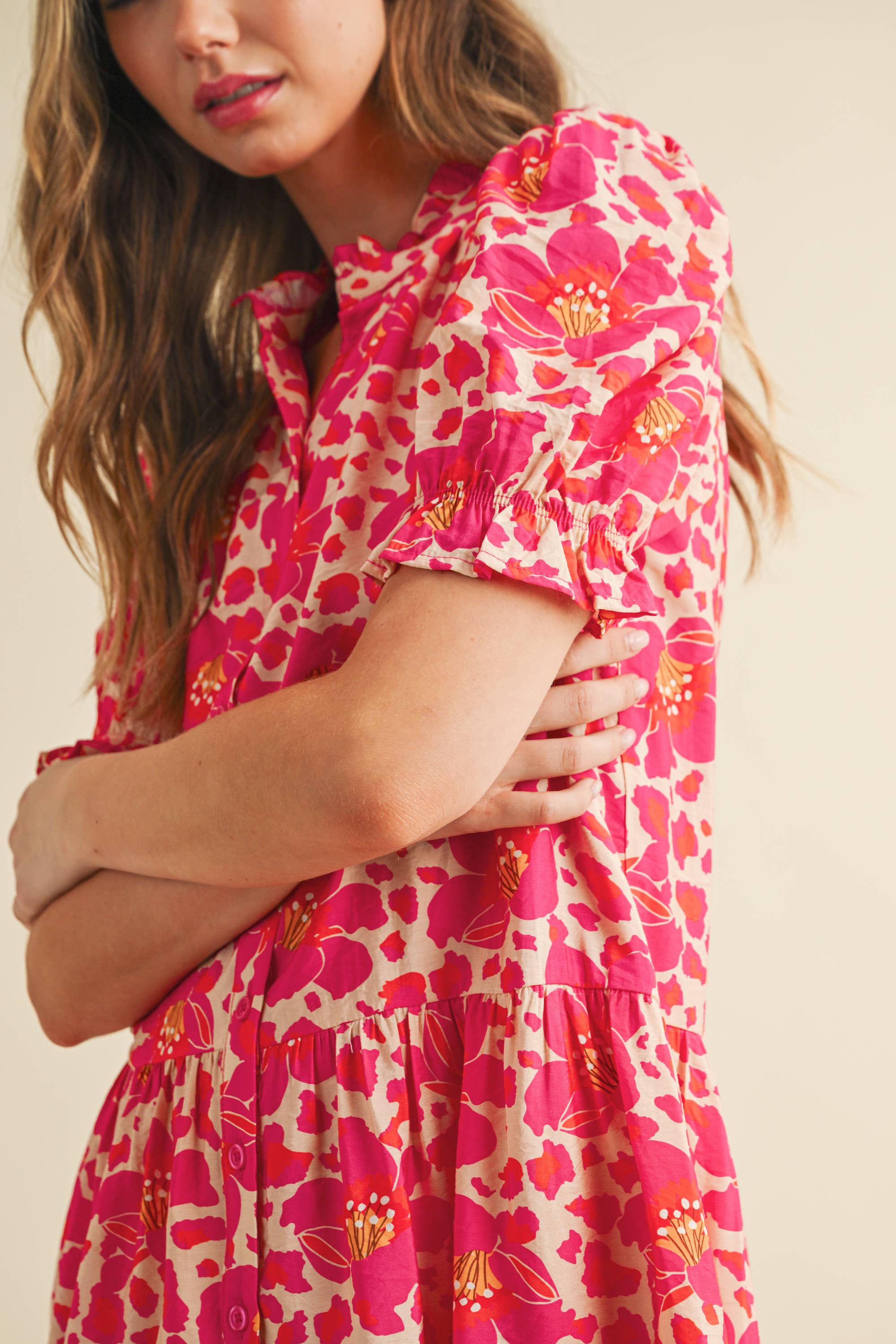 Floral Print Button Down Front Mini Dress