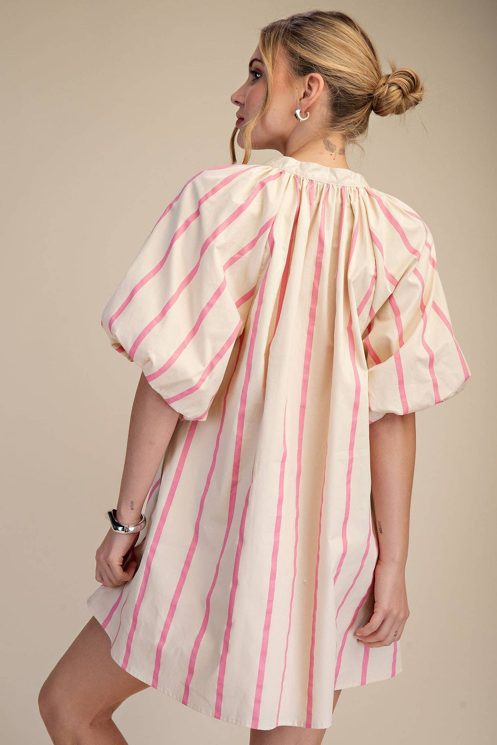 Puff-Sleeve Mini Shift Dress