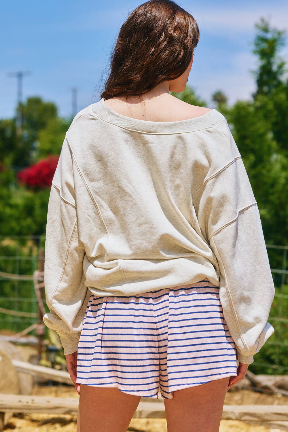 Reversible Twist-Front Washed Terry Sweatshirt Top