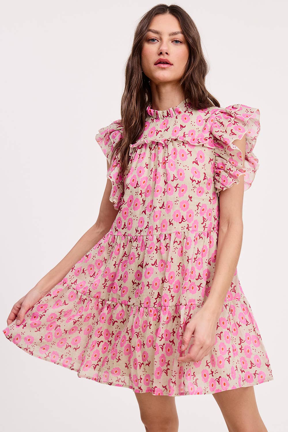 Blossom Shoulder Ruffle Mini Dress