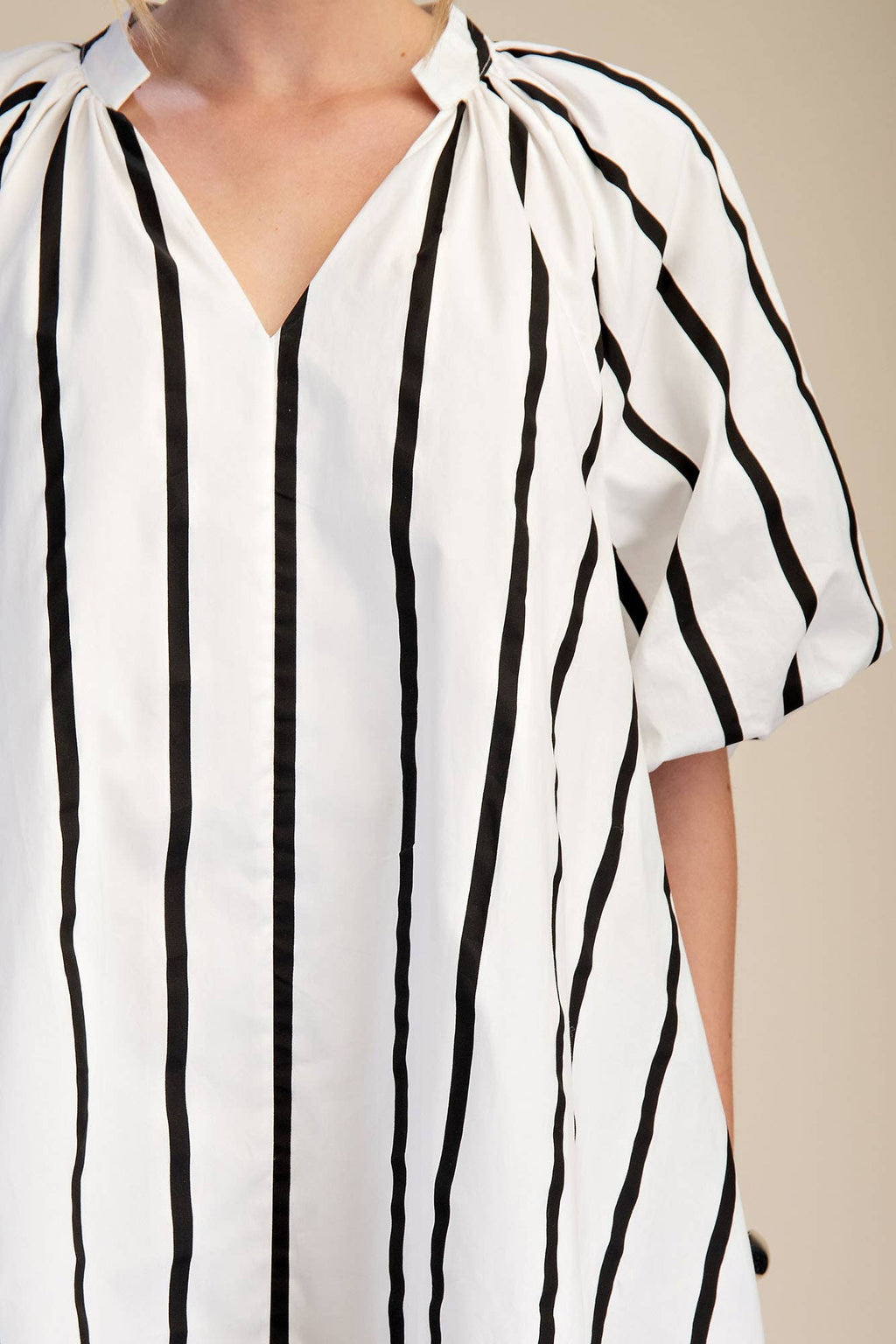 Puff-Sleeve Mini Shift Dress