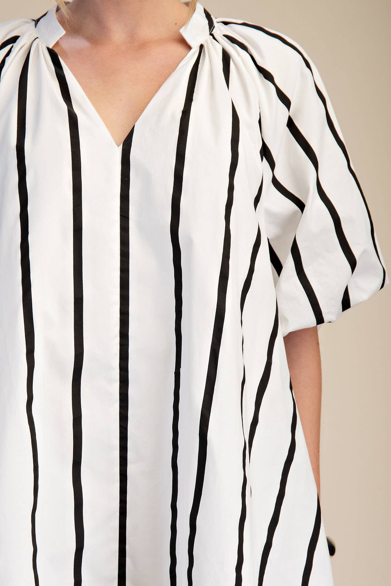Puff-Sleeve Mini Shift Dress
