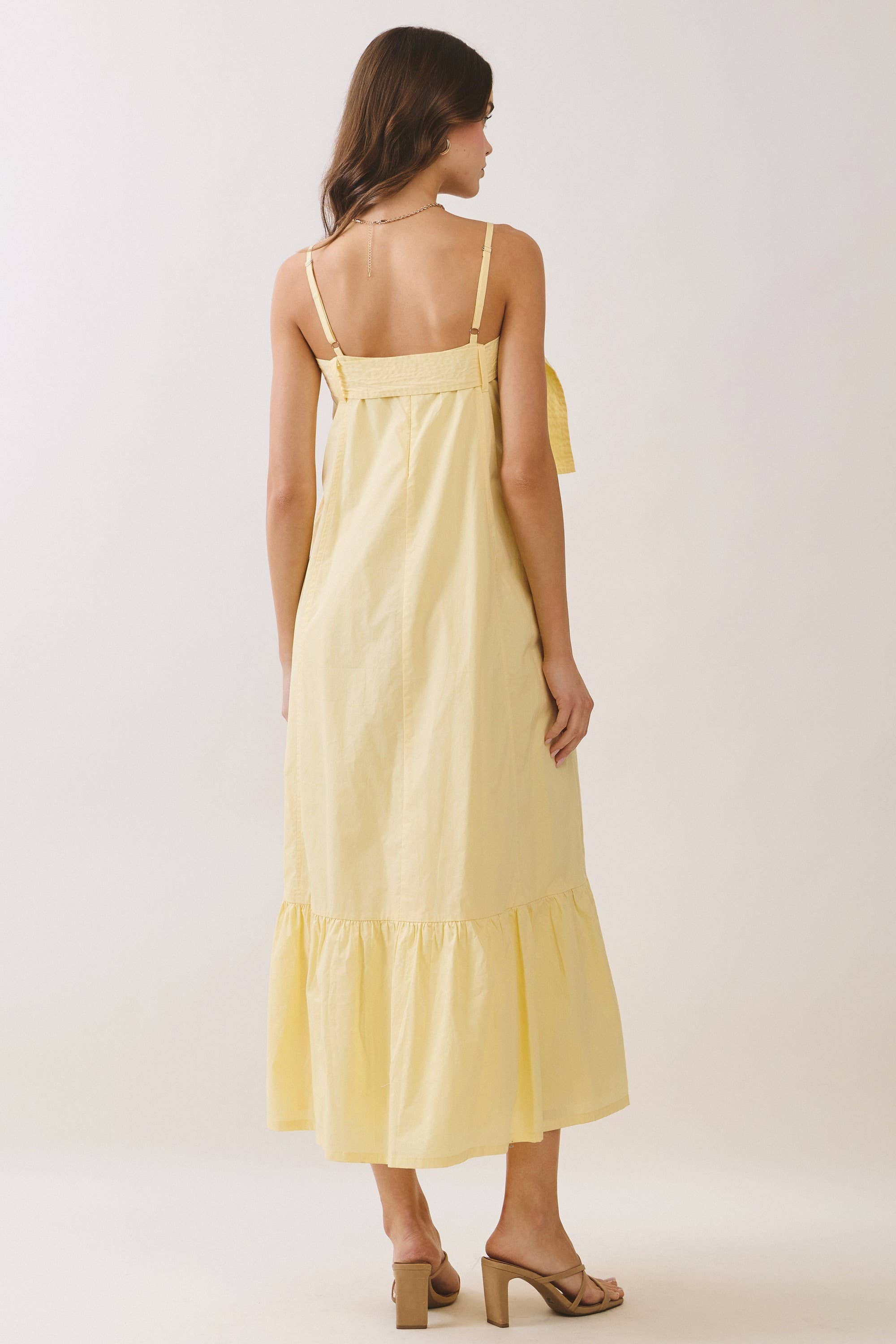 Solid Buckle Strap Detail Midi Dress
