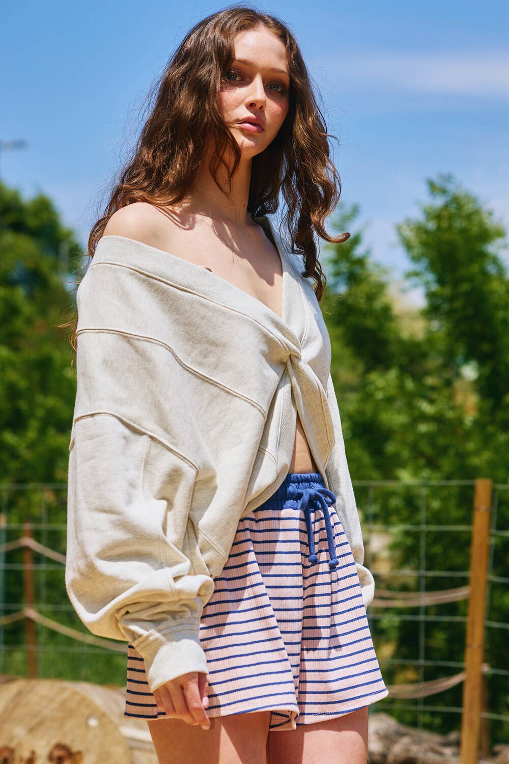 Reversible Twist-Front Washed Terry Sweatshirt Top