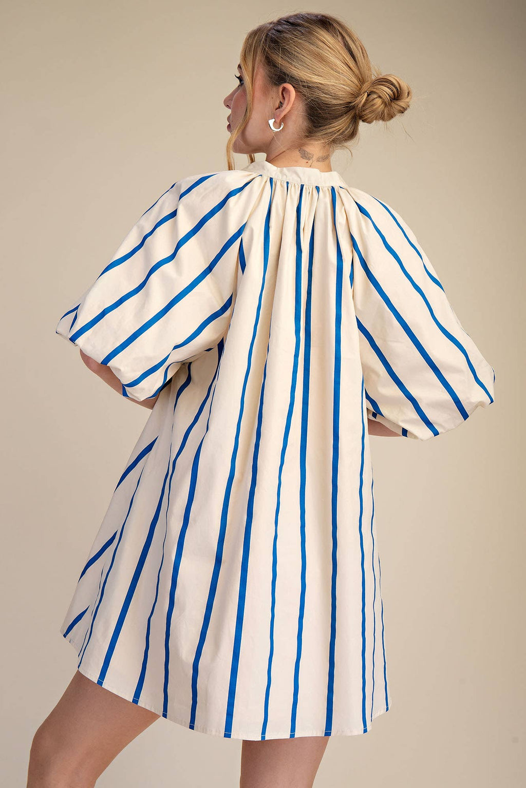 Puff-Sleeve Mini Shift Dress