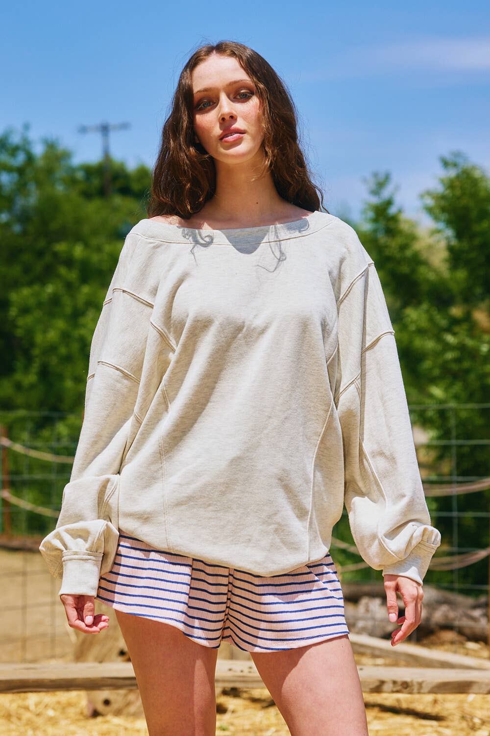 Reversible Twist-Front Washed Terry Sweatshirt Top