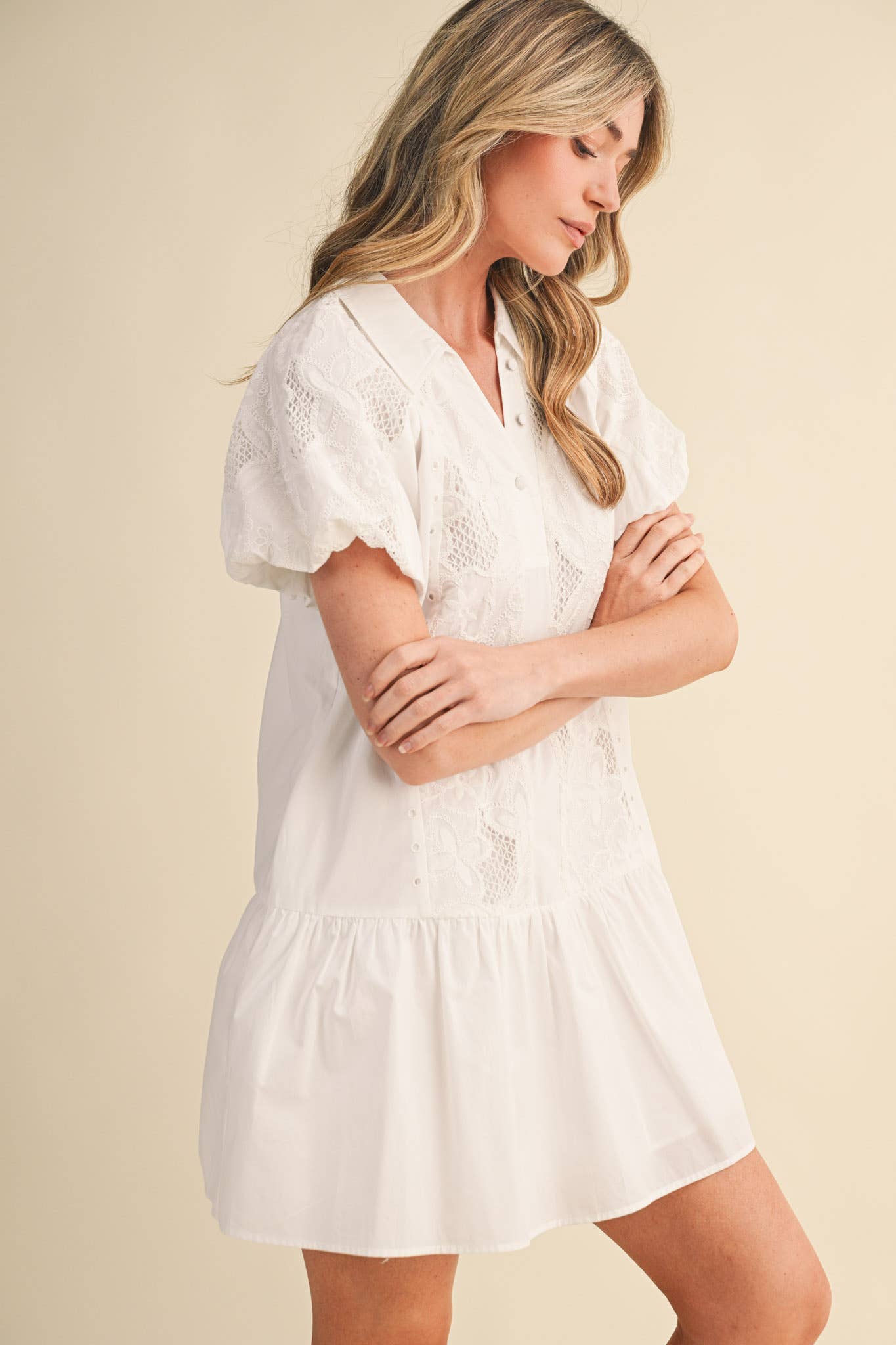 FLORAL EMBROIDERY CUT-OUT MINI DRESS
